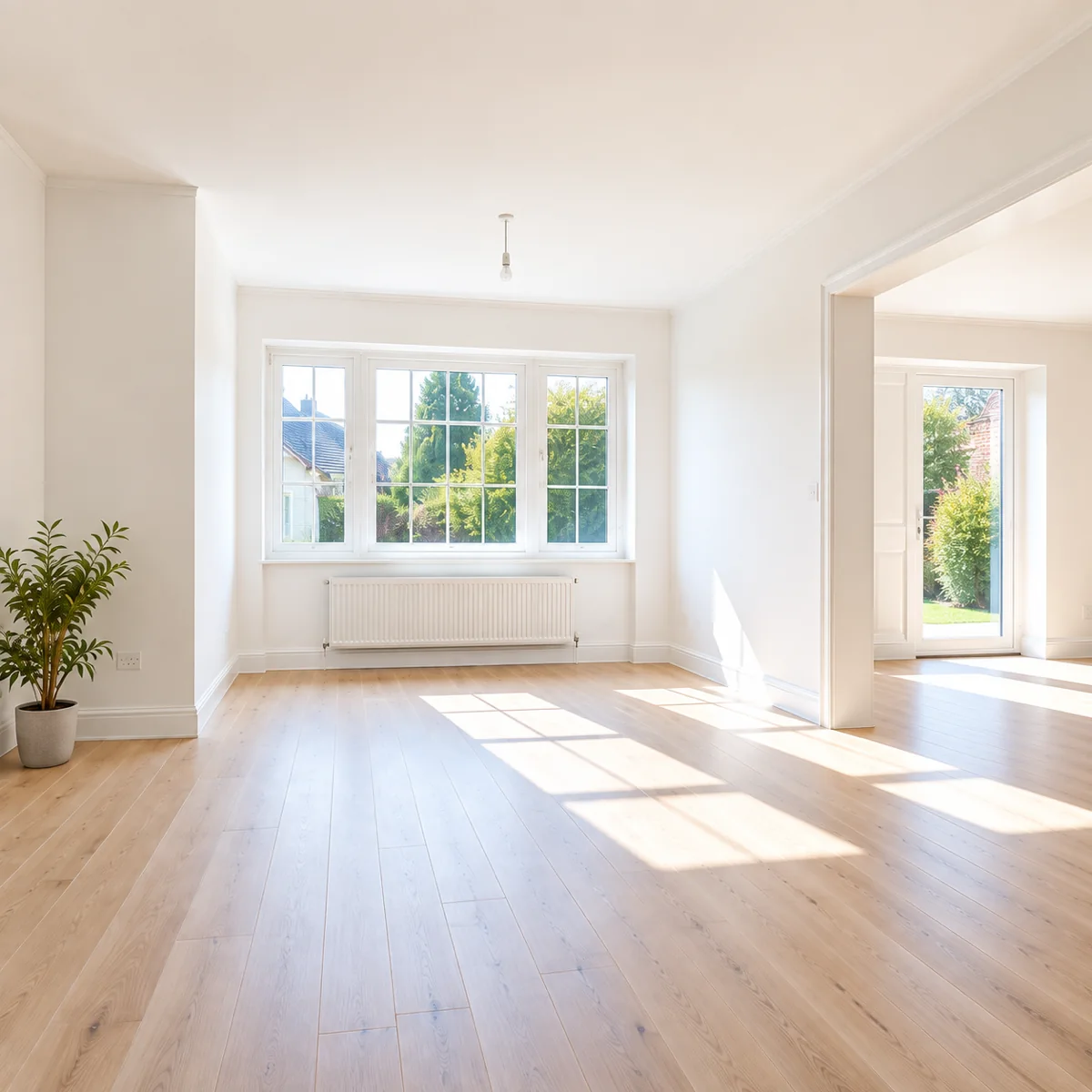 Freshly cleared and empty interior filled with natural daylight